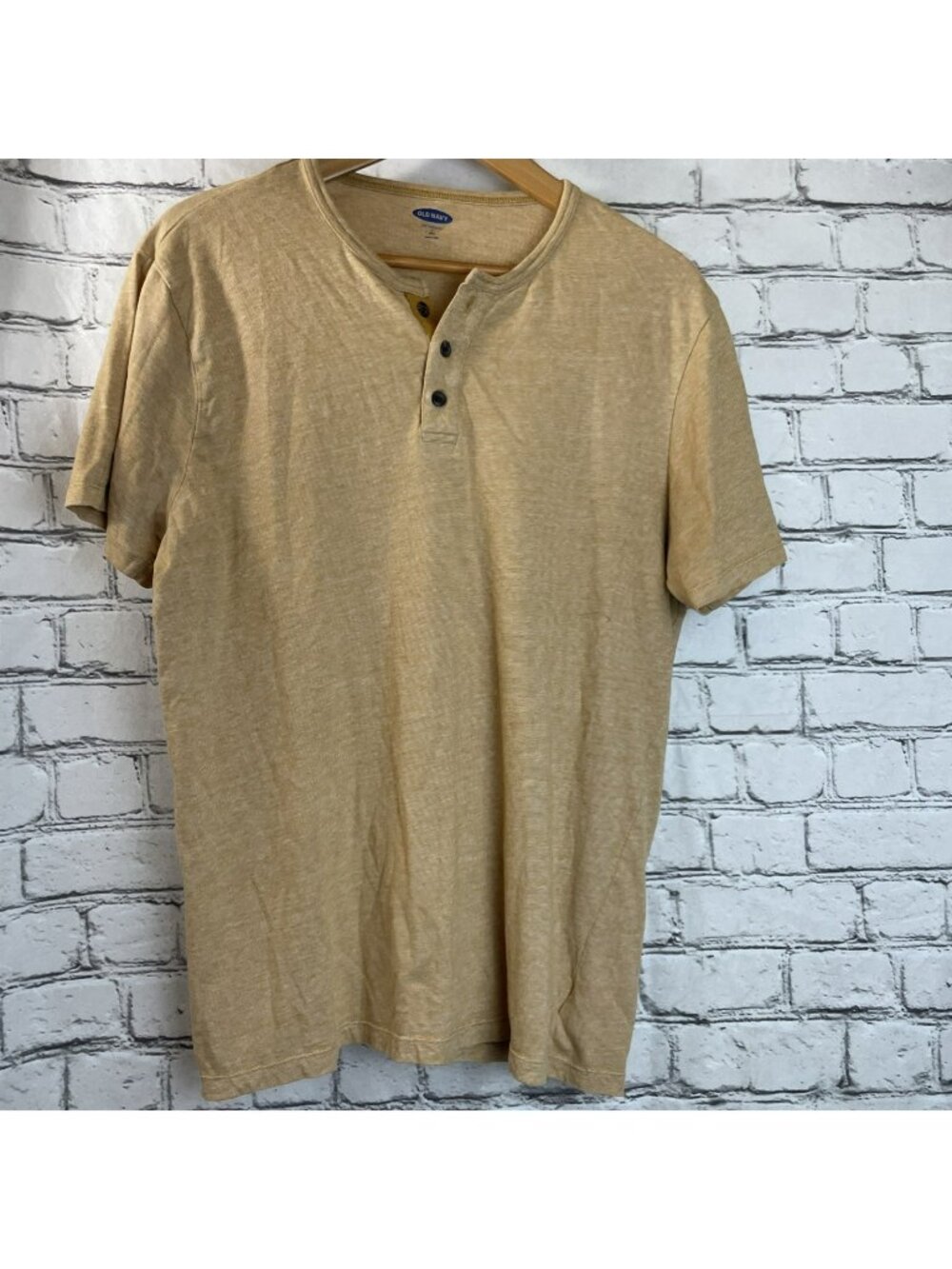 Old Navy Shirt Large Tall Orange Striped Short Sleeve Casual Pullover Henley